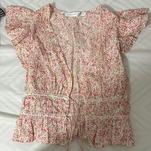 Altar'd State Floral Blouse - Pink and Cream